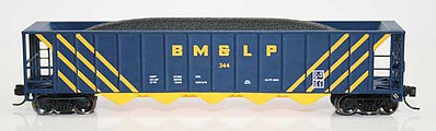 Fox Ortner 5-Bay Rapid Discharge Hopper with Coal Load - Ready to Run Black Mesa & Lake Powell 344 (blue, yellow) - N-Scale