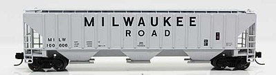 Fox 4740 Cu.Ft. 3-Bay Covered Hopper - Ready to Run Milwaukee Road 100606 (gray, Billboard Lettering) - N-Scale