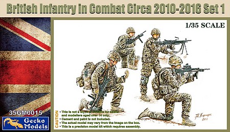 Gecko-Models British Infantry in Combat Set 1 (4) Plastic Model Military Figure Kit 1/35 Scale #350015