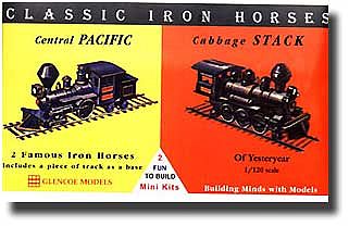 Glencoe Iron Horse Locos Central Pacific & Cabbage Stack Plastic Model Locomotive Kit 1/120 #03602