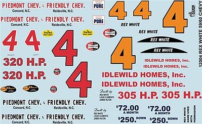 Gofer-Racing 1959/60 Chevy Rex White Graphics Plastic Model Vehicle Decal 1/24 Scale #12004
