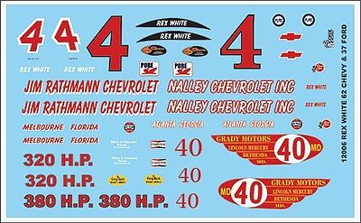 Gofer-Racing 1962 Chevy Rex White Graphics Plastic Model Vehicle Decal 1/24-1/25 Scale #12006