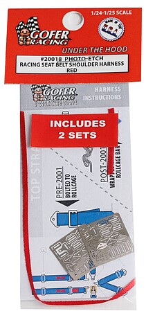 Gofer-Racing Photo-Etch Red Racing Seatbelts/Harnesses Black Model Car Accessory 1/24-1/25 Scale #20018