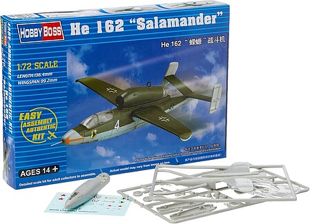 HobbyBoss Easy Build Heinkel He 162 Salamander Plastic Model Airplane Kit 1/72 Scale #80239