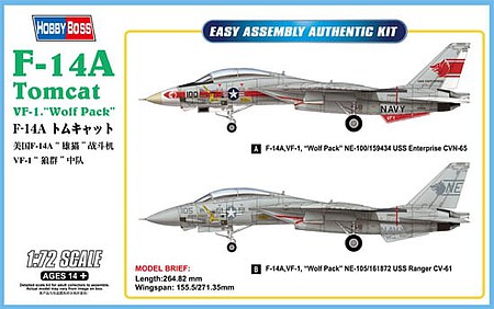 HobbyBoss F-14A Tomcat Plastic Model Airplane Kit 1/72 Scale #80279