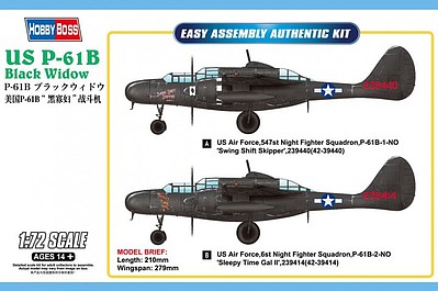 HobbyBoss P-61B Black Widow Plastic Model Airplane Kit 1/72 Scale #87262