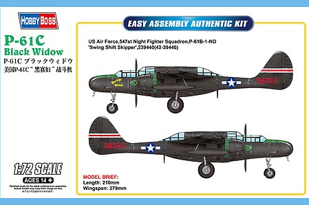 HobbyBoss US P-61C Black Widow Plastic Model Airplane Kit 1/72 Scale #87263