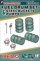 Hero-Hobby 1/35 WWII German Fuel Drums (4), Pump Pipes (2) & Steel Buckets (2)