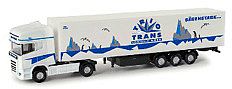 Herpa Scania R TL Tractor w/Trailer - Trio-Trans (white, blue) N Scale Model Railroad Vehicle #65719