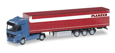Herpa Mercedes-Benz Actros Tractor w/Curtain-Wall Trailer - Assembled Pflanzer (blue, red, white) - N-Scale