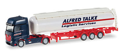 Herpa Mercedes-Benz Actros Tractor w/Tank Trailer - Assembled Alfred Talke (black, white, red) - N-Scale