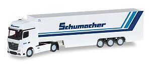 Herpa Mercedes Actros Tractor w/Van Trailer - Assembled Schumacher (white, blue, German Lettering) - N-Scale