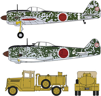 Hasegawa Nakajima Ki43-II & Ki44-II w/Fuel Truck (2) Kits Plastic Model Airplane Kit 1/72 #02248