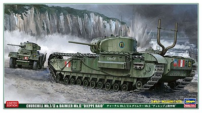 Hasegawa Churchill Tank/Armor Car Dieppe Raid (2) Plastic Model Military Vehicle Kit 1/72 #30043