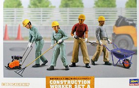 Hasegawa Construction Workers Set A- Road Paving Workers (4) Plastic Model Diorama Kit 1/35 #66003