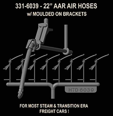 Hi-Tech HO AAR 22 Real Rubber Air Hoses w/Brackets (8)