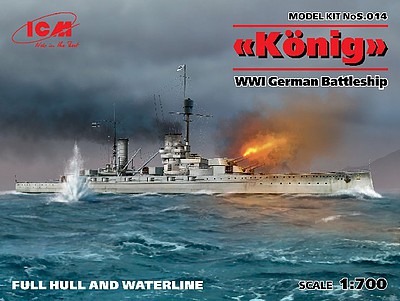 ICM WWI German Konig Battleship (New Tool) Plastic Model Military Ship Kit 1/700 Scale #14