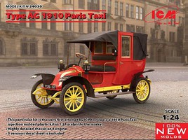 ICM 1910 Type AG Paris Taxi (New Tool) Plastic Model Car Kit 1/24 #24030