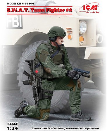 ICM SWAT Team Fighter #4 with Hand Gun Plastic Model Military Figure Kit 1/24 Scale #24104