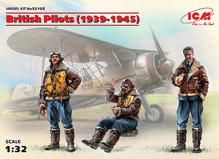 ICM British Pilots 1939-1945 (3) (New Tool) Plastic Model Military Figure Kit 1/32 Scale #32105