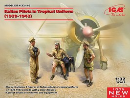 ICM Italian Pilots in Tropical Uniform 1939-1943 (3) Plastic Model Figure Kit 1/32 Scale #32110