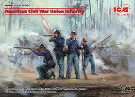 ICM American Civil War Union Infantry (4) Plastic Model Military Figure Kit 1/35 Scale #35020