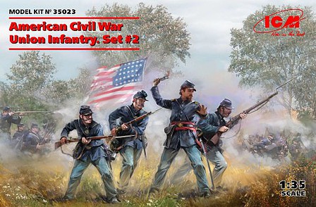 ICM American Civil War Union Infantry Set #2 (4) Plastic Model Figure Kit 1/35 Scale #35023
