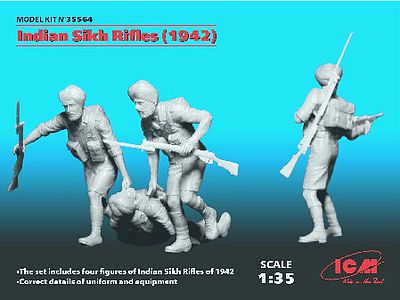 ICM Indian Sikh Rifles 1942 Figure Set (4) (New Tool) Plastic Model Military Figure 1/35 #35564