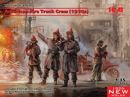 ICM American Fire Truck Crew 1910s (4) Plastic Model Military Figure Kit 1/35 Scale #35622