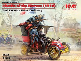 ICM Taxi Car with French Infantry Battle of the Marne Plastic Model Vehicle Kit 1/35 #35660