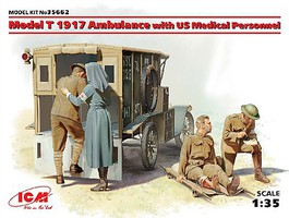 ICM WWI American Model T 1917 Ambulance with Med Personnel Plastic Model Kit 1/35 #35662