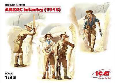 ICM WWI ANZAC Infantry 1915 (4) Plastic Model Military Figure 1/35 Scale #35685