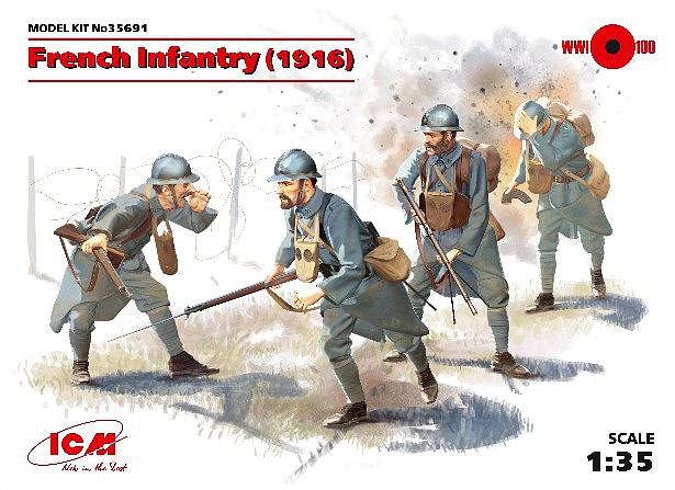 Plastic model kit 1/35 ICM 35705 4 figures 1914 French Infantry on the March
