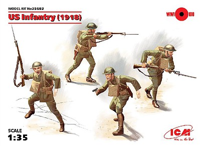 ICM US Infantry 1918 (4) (New Tool) Plastic Model Military Figure Kit 1/35 Scale #35693