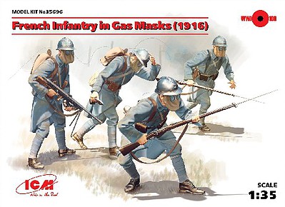 ICM French Infantry in Gas Masks 1916 (4) Plastic Model Military Figure Kit 1/35 Scale #35696