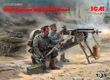 ICM WWI German MG08 MG Team (2) (New Tool) Plastic Model Military Figure Kit 1/35 Scale #35711