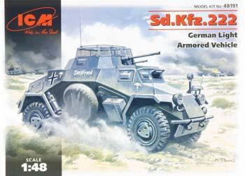 ICM SdKfz 222 German Light Armored Vehicle Plastic Model Armored Car Kit 1/48 Scale #48191