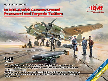 ICM Ju-88A-4 (Ground Persons and Torpedo Trailers) Plastic Model Airplane Kit 1/48 Scale #48229