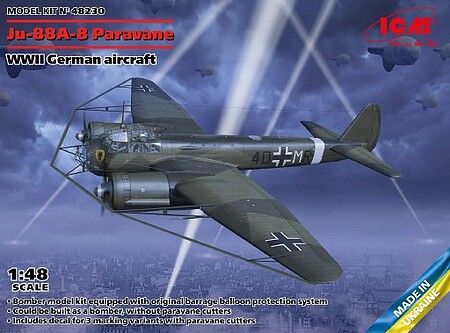 ICM Ju-88A-8 Paravane German Aircraft Plastic Model Airplane Kit 1/48 Scale #48230