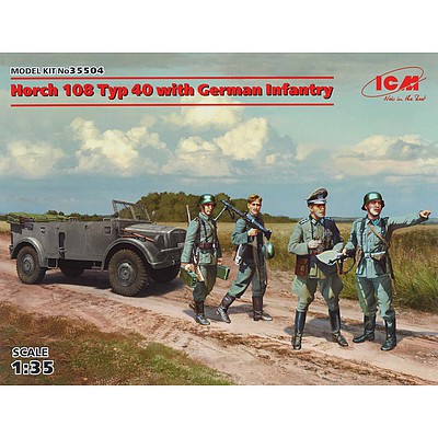 ICM Horch 108 Typ 40 with German Infantry Plastic Model Military Figure Kit 1/35 Scale #35504