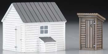 Imex Outhouse & Garage Assembled Perma-Scene HO Scale Model Railroad Building #6138