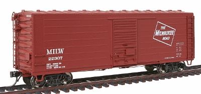 Intermountain Milwaukee Road Rib-Side 40 Boxcar No Roofwalk - Ready to Run Milwaukee Road (Modern Scheme, Boxcar Red, Large Logo Only) - HO-Scale