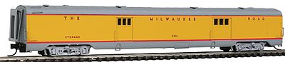 Intermountain Centralia Car Shops Streamlined Smooth-Side Baggage Car - Ready to Run Milwaukee Road (Post-1956 UP Streamliner Scheme, Armour Yellow, gray) - N-Scale