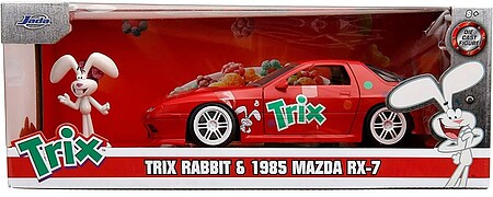 Jada-Toys 1/24 General Mills 1985 Mazda RX7 Car w/Trix Rabbit Figure