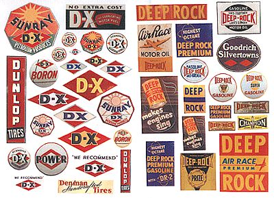 JL 30s to 50s Vintage Gas Station Signs DX/Deep Rock Model Railroad Billboard HO Scale #232