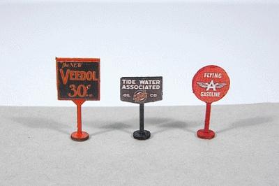 JL Vintage Flying A Gas Station Curb Signs (3) Model Railroad Billboard HO Scale #465