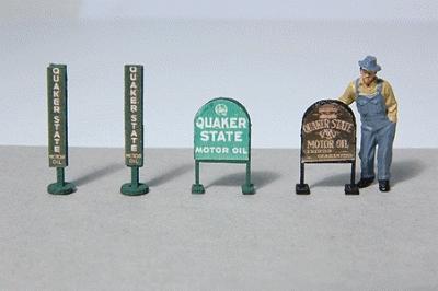 JL Vintage Quaker State Gas Station Curb Signs (4) Model Railroad Billboard HO Scale #472