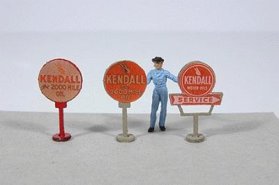 JL Vintage Kendall Gas Station Curb Signs (3) Model Railroad Billboard HO Scale #474