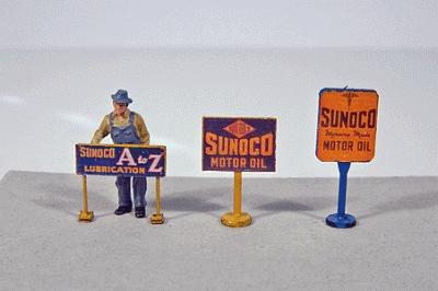 JL Vintage Sunoco Gas Station Curb Signs (3) Model Railroad Billboard HO Scale #475