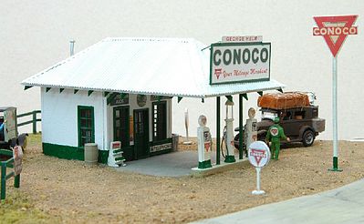 JL George Helm Conoco Gas Station (wooden) HO Scale Model Railroad Building Kit #651